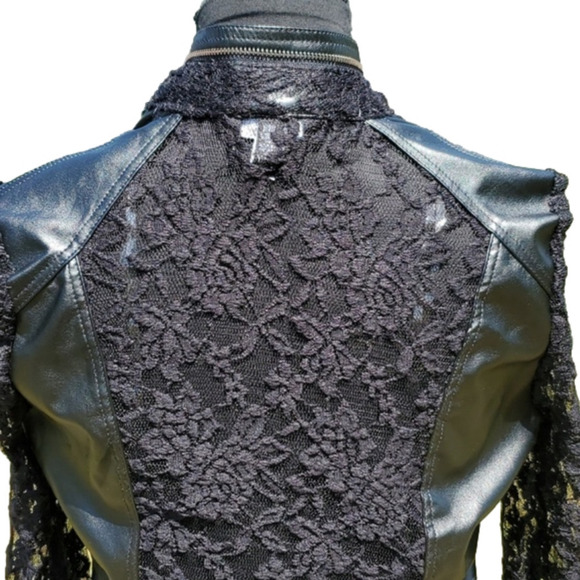 Streetwear Society Black Vegan Leather Lace Zipper Goth Rocker Cropped J… - Picture 6 of 15